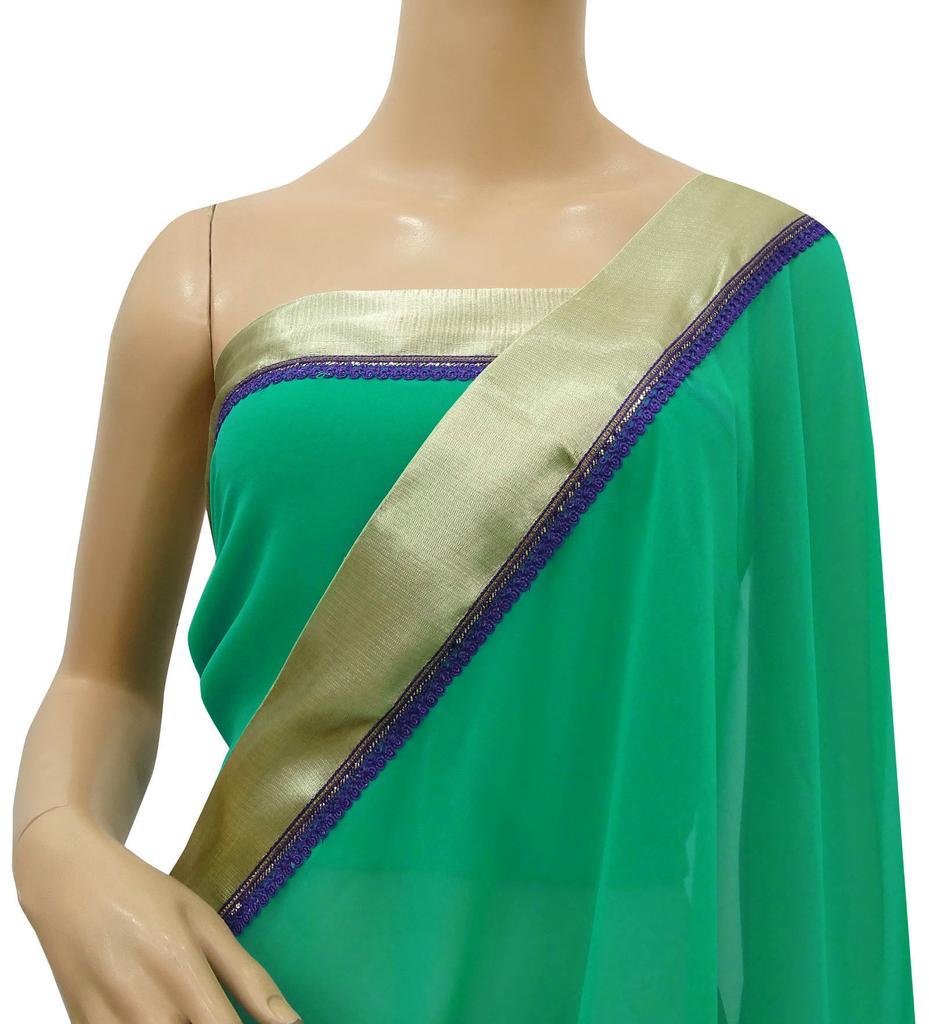 Atasi Ethnic Sea Green Women's Georgette Saree With Unstitched Blouse Piece