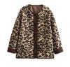 Women'S Leopard Print Casual Loose Long Sleeve Lamb Fleece Jacket