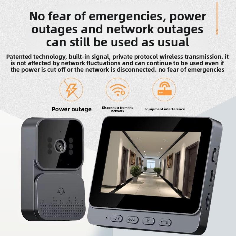 4.3-Inch Display Screen, Smart Video Doorbell, Wireless Electronic Cat Eye Surveillance Camera, Intercom Video, No Punching