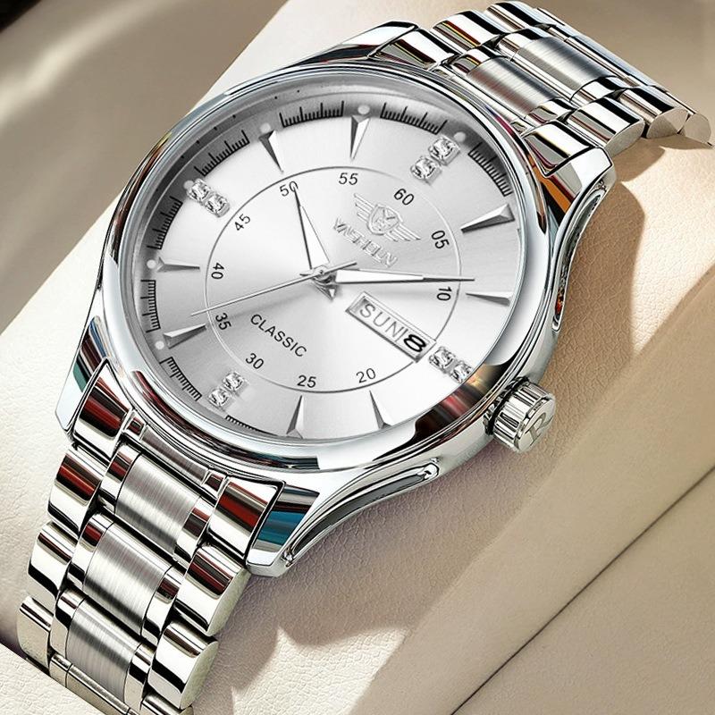 Мужские часы модные деловые часы от ведущего бренда с двойным календарем, люминесцентные, водонепроницаемые, кварцевые