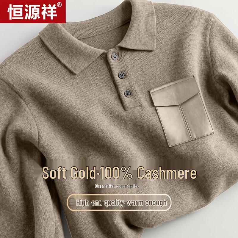 Hengyuanxiang Pure Cashmere Men's Polo Collar Pullover Sweater