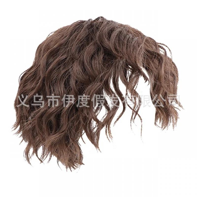 Mens Short Curly Synthetic Wig High-Temperature Fiber Full Cap Cosplay Hairpiece Stylish Look