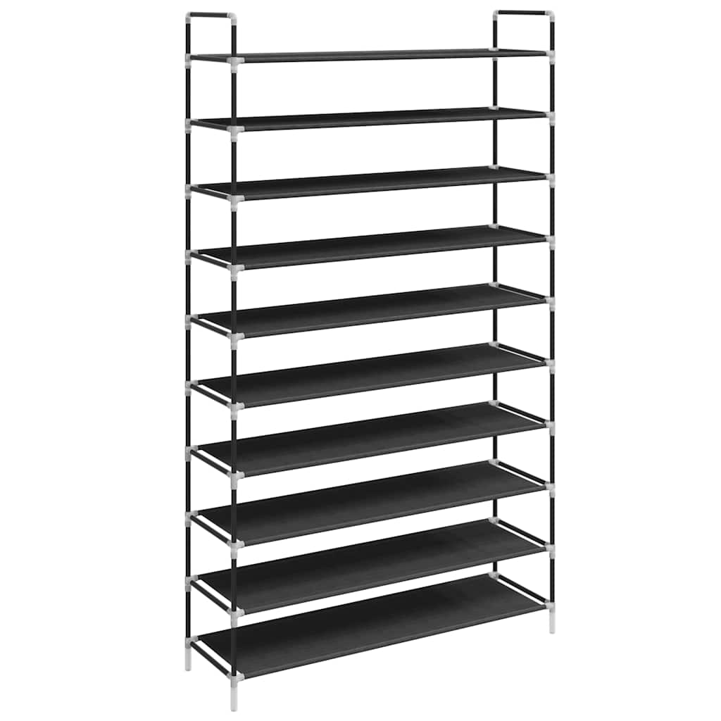 Shoe Rack with 10 Shelves Metal and Felt Fabric Black