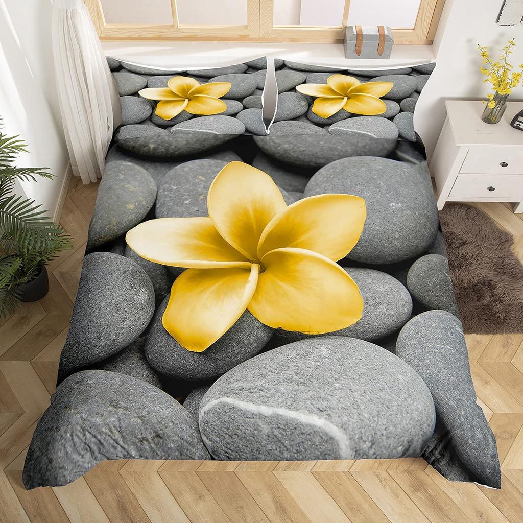 Комплект пододеяльника Zen Sandy Beach Meditation Комплект постельного белья Zen Stones Покрывало для одеяла Спокойное произведение искусства природы Покрывало для квилтинга Полный размер