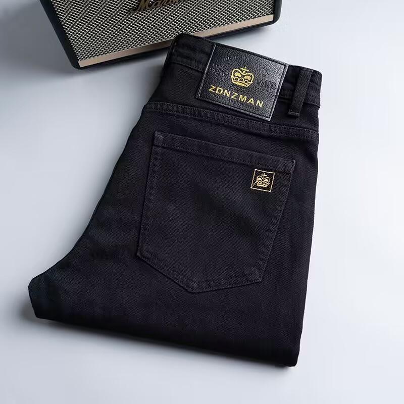 Весенние и осенние черные эластичные джинсы мужские облегающие маленькие прямые брюки качественные большие повседневные мужские брюки