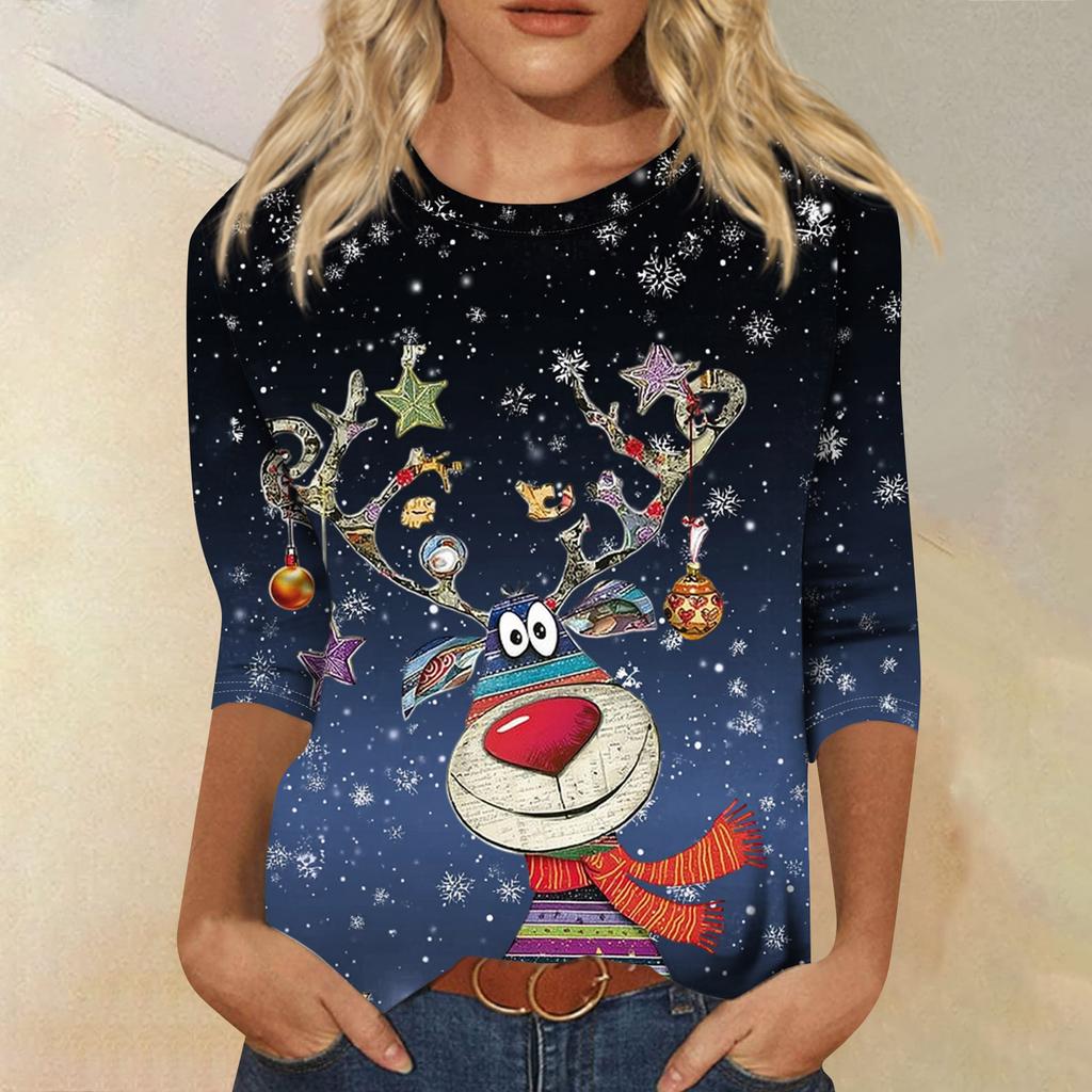 Women's Round Neck Tops Cotton Women's Casual Fashion Floral Print  Long Sleeve O-Neck Pullover Top Blouse