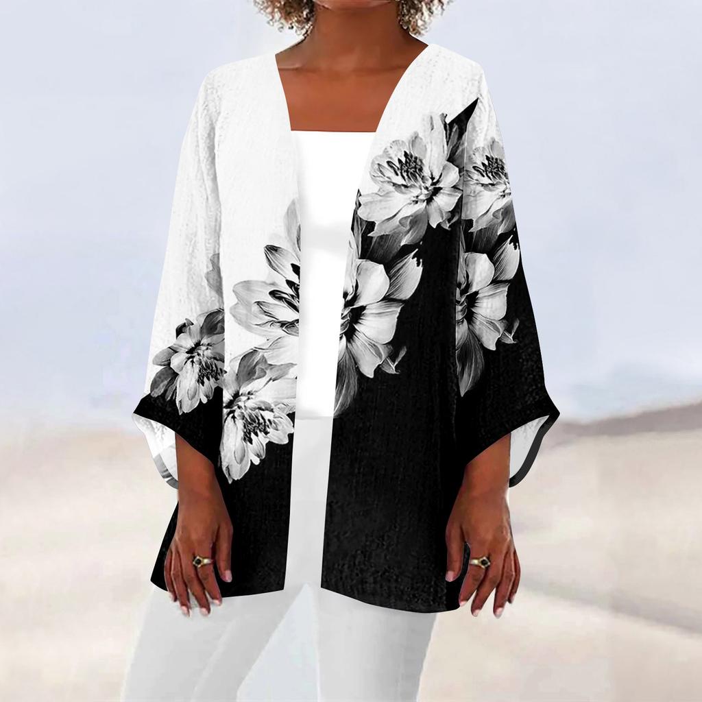 Women's Casual Fashion Caot Retro Printed Lightweight Medium Length Jacket Cardigan
