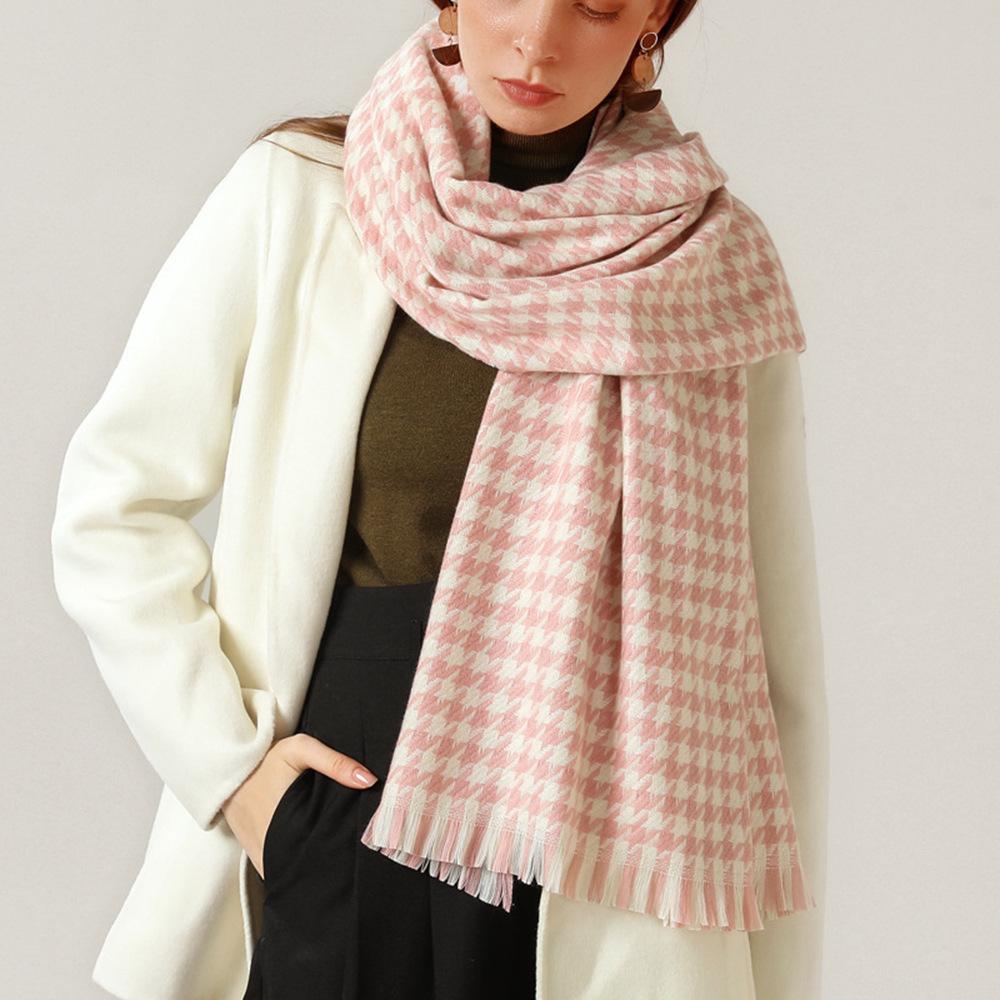 Autumn and Winter New Imitation Cashmere Classic Black Thousand Birds Check Scarf Female Warm Long Neck Large Shawl