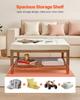 VEVOE Large Square Ottoman Coffee Table, 87.5 cm Tufted Coffee Table with Solid Wood Shelf Storage, Linen Solid Upholstered Footrest Ottoman for