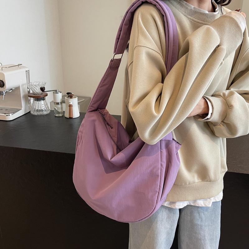 Commuter Light Casual Canvas Bag Women'S Large Capacity Solid Color Messenger Bag Women'S Versatile Niche Bag Dumpling Bag