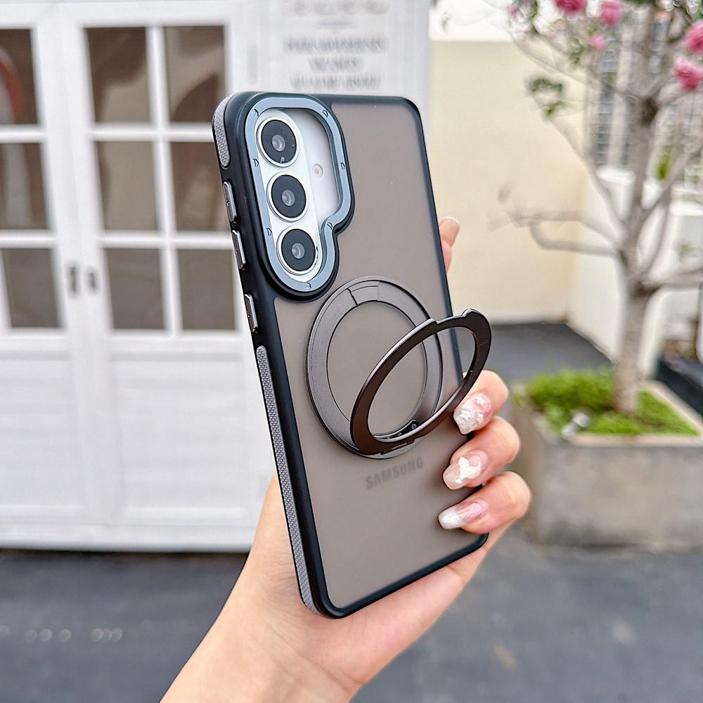 KEYSION Matte Translucent Magnetic Phone Case for Samsung Galaxy S25 S26 Ultra 5G S26+ 360° Rotating Ring Stand Shockproof Cover
