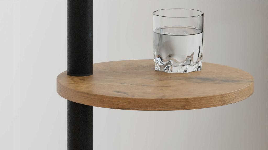 Stolik Pomocniczy Okrągły Loft Z Półką 30X30X80 Cm Metalowy Czarny