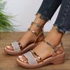 Fashion Ladies Sequin Fabric High Heels Women's Summer Sandals Casual Open Toe Elegant Mid Heel Fashion Luxury Designer Casual 2025