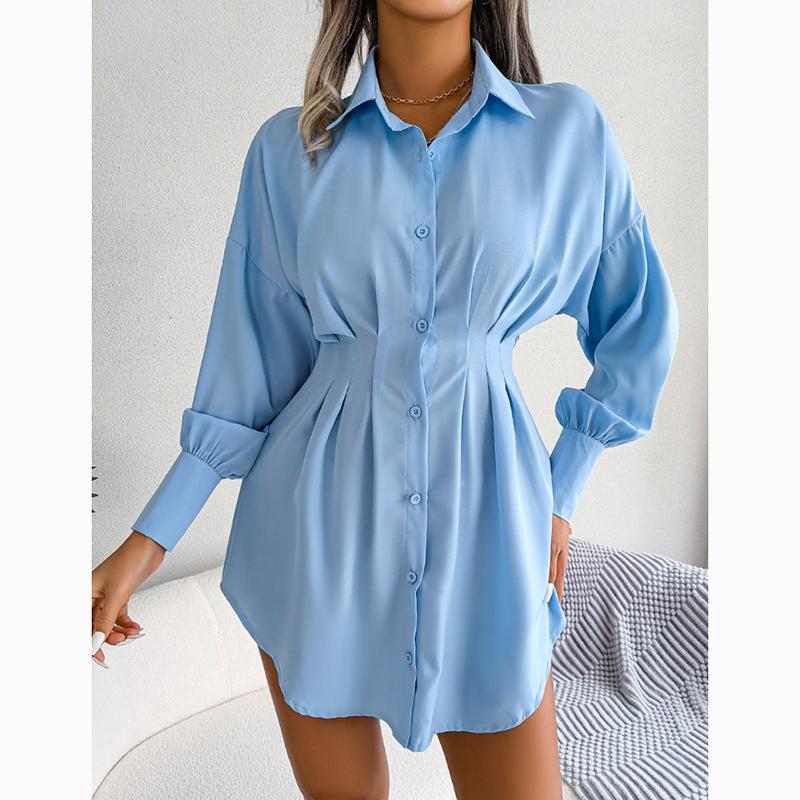 Повседневное однобортное асимметричное короткое платье с рукавами-фонариками, женское тонкое офисное платье с поясом, однобортное платье, женская одежда 24117