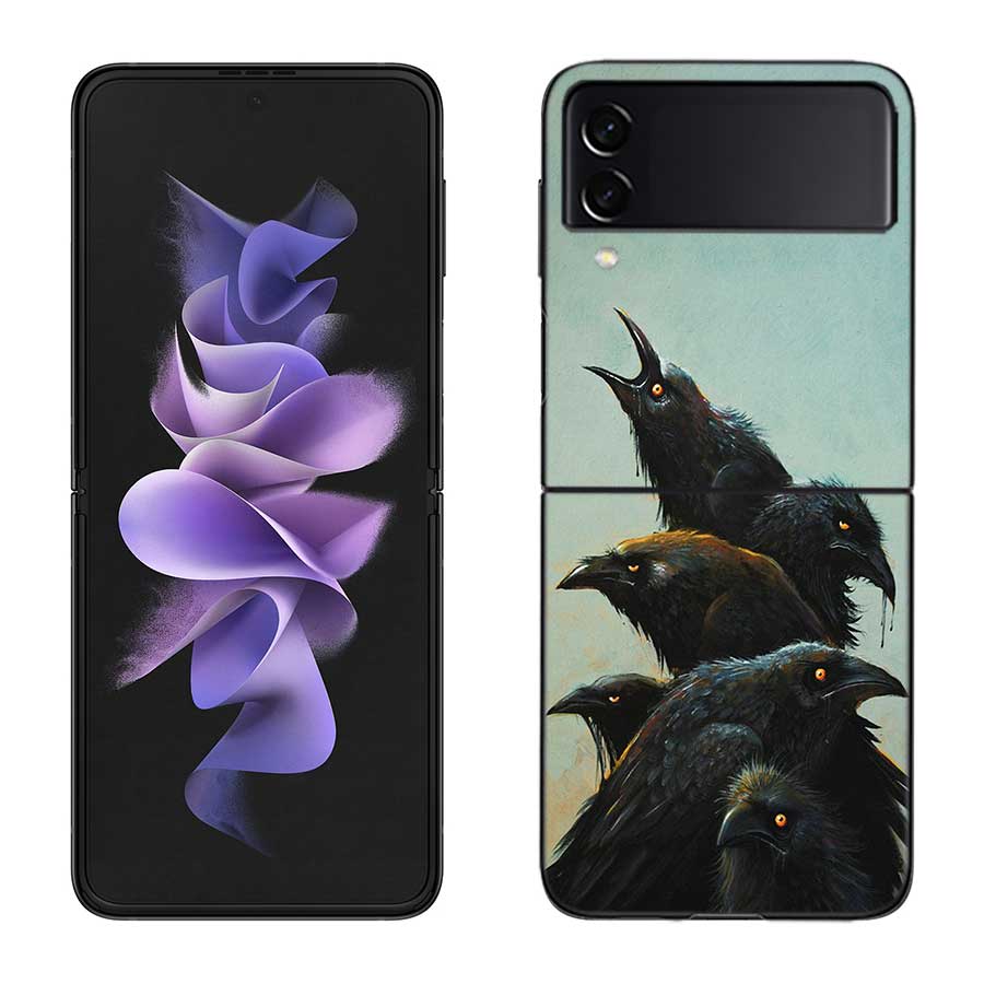 Raven Crow Skull Pattern Case for Samsung Galaxy Z Flip 6 Flip 5 4 3 5G Black Cell Phone Cover Samsung Z Flip 5 5G Luxury PC
