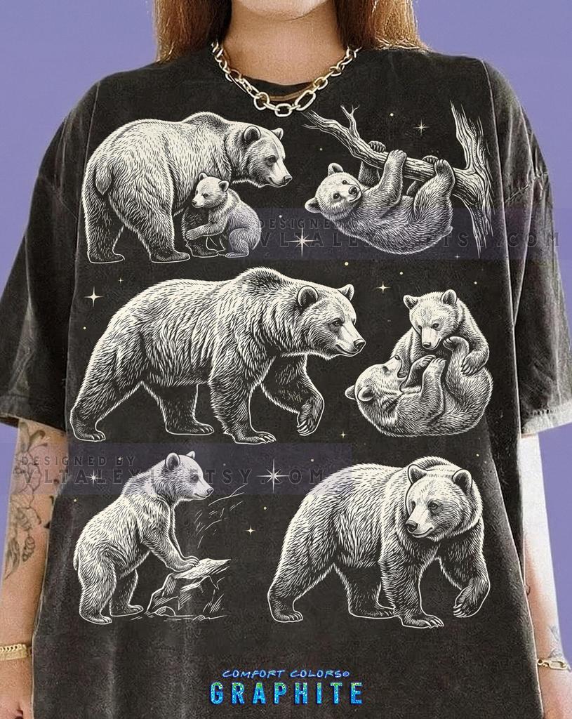 Grizzly Bear Animal Lover Wildlife Nature Forest Animal Comfort Colors® Tshirt, Vintage Illustration Bootleg 90s Graphic Retro Y2K Tee