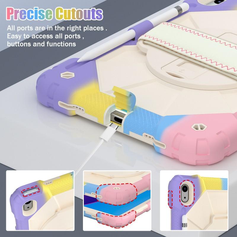 Silicone Protective Case With Wrist Strap IPad 10th Gen 10.9 Inch Rotating Stand Shockproof Anti-Slip Cover