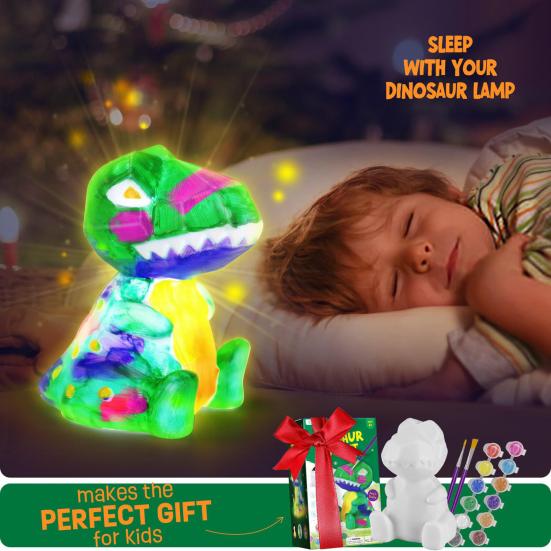 1 Set Paint Your Own Dinosaur Lamp Kit with 12 Colors Pigments Paintbrush