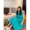 Lace-up off-the-shoulder suspender dress women's summer gentle design sense vacation seaside beach vest long dress fashion trend