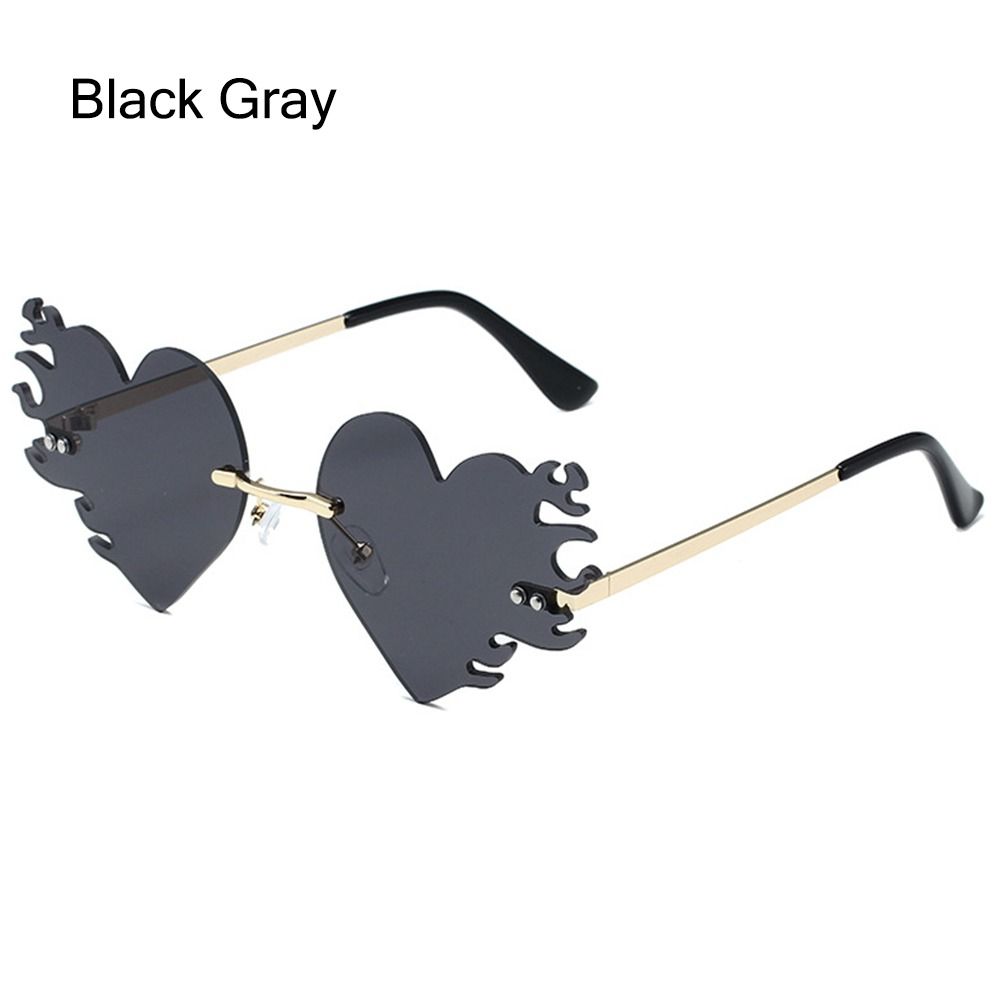 Rimless Fire Heart Shaped Sunglasses Uv400 Protection Costume Accessories Halloween Glasses Flame Love Sun Glasses