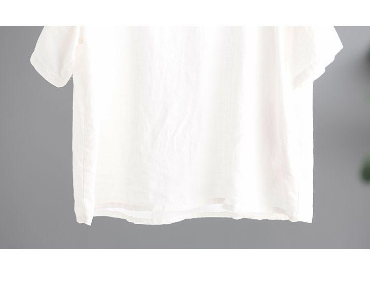 Женская ретро футболка в корейском стиле большого размера с вышивкой из хлопка и льна