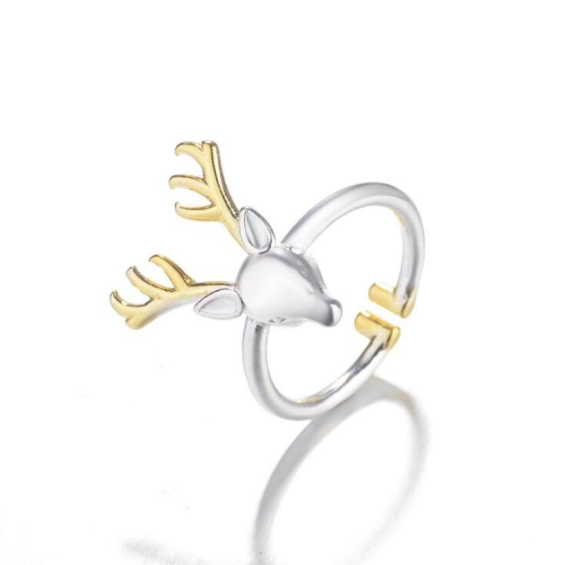 New Arrival Fashion Cute Animal 925 Sterling Silver Jewelry Popular Elk Antler Deer Female Opening Beautiful Ring R198
