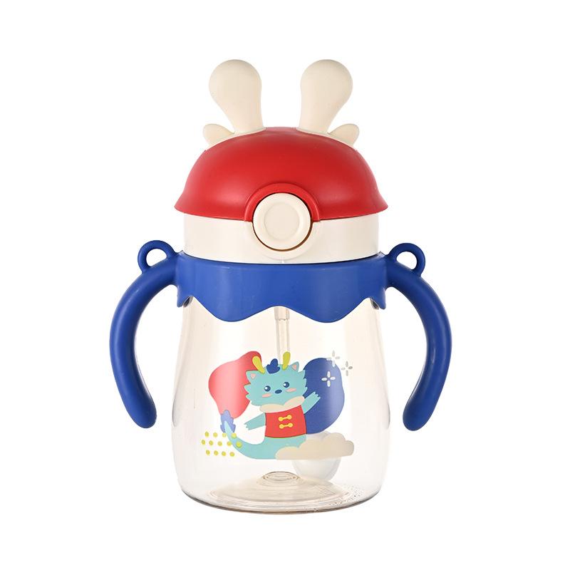 370 мл Мультяшная кружка для детей с трубочкой и ручкой для активного отдыха Легкая для переноски Пластиковый стакан Очаровательная кружка для детского сада