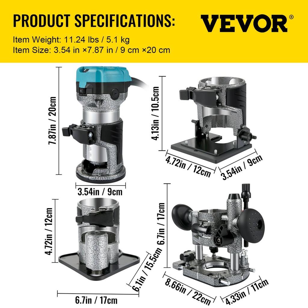 Router Tool, 710W Wood Router, Router for Woodworking w/ 3 Router Collets, Wood Router Tool w/ Fixed & Plunge & Tilt & Offset Base, Woodworking Router