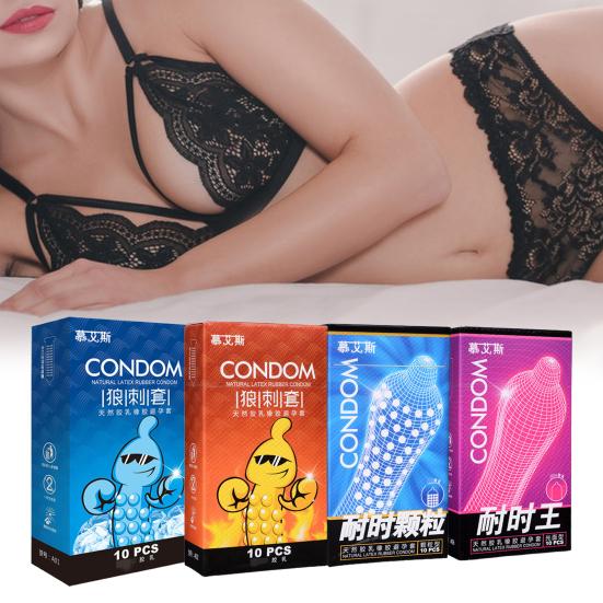 10Pcs/Box Sexual Condoms Bouncy Particles Safe Elasticity Fun Enhanced Pleasure Creative Natural Latex Rubber Condom for Bedroom