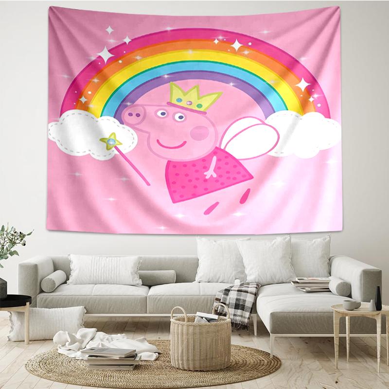 Peppa-Pig Print Tapestry, Backdrop, Easy Setup, Ideal for Bedroom, Office & Living Room, with Aesthetic Wall Hanging Decor.