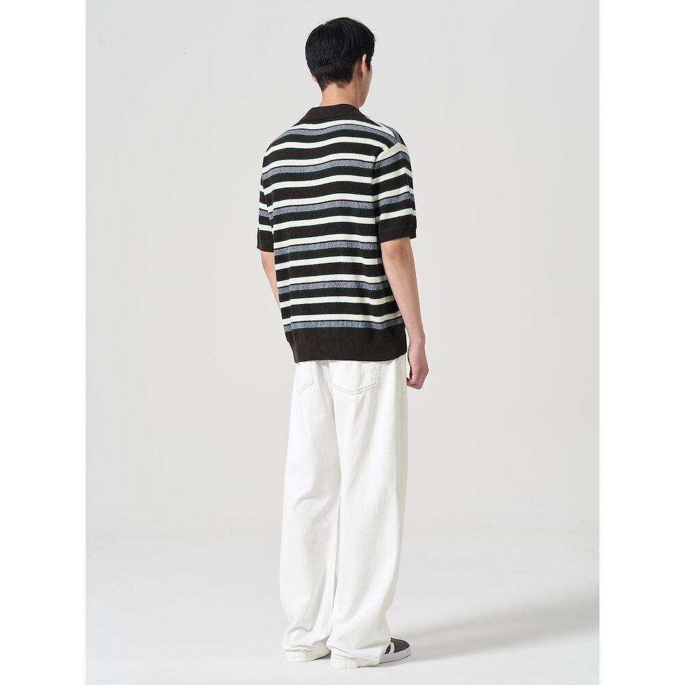 8SECONDS Multi-Stripe Collared Short-Sleeve Knit Brown