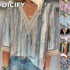 Женская модная повседневная блузка/рубашка DICFY с рукавами 3/4 и V-образным вырезом