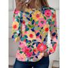 Women's Casual T-shirt 3D Printed  Flower Print Round Neck Retro Elegant Long Sleeves Women's Fashion Pullover Long Sleeve Tops