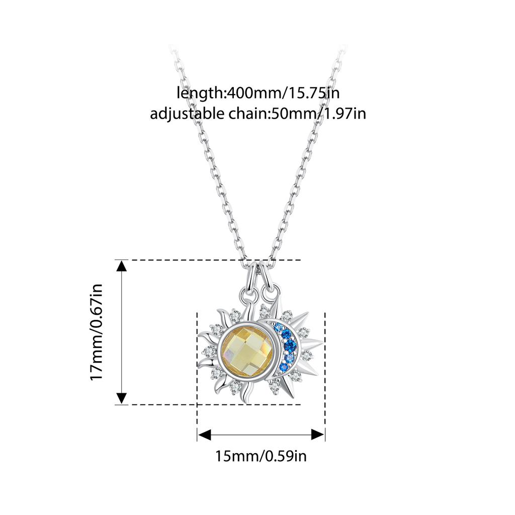 WOSTU 925 Sterling Silver Moon Sun Pendant Necklace Women Blue CZ Yellow Crystal Charm Necklaces Valentine's Mother's Day Gifts