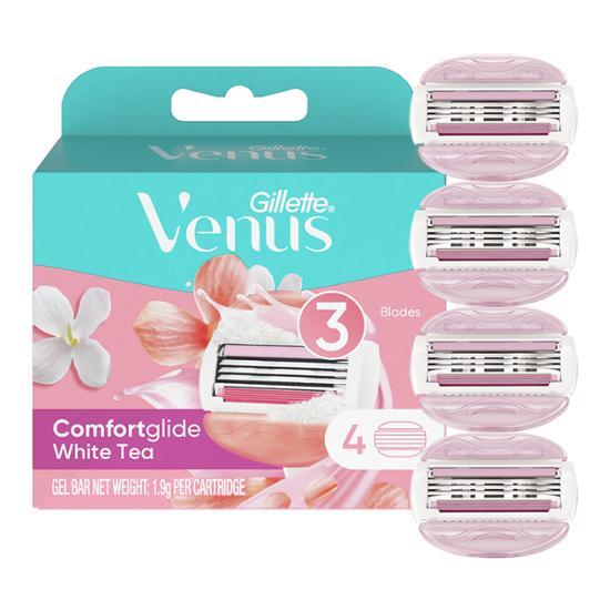 Бритвенные лезвия Venus Comfortglide White Tea, 4 шт. (Совместимость с бритвой/мыло прилагается)