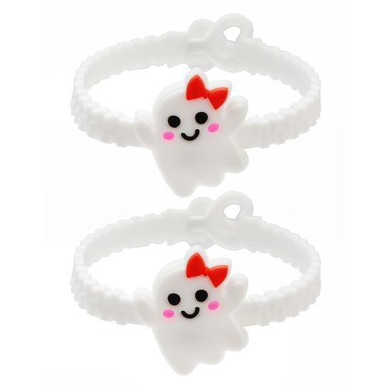 Non-toxic Halloween Party Favors 2PCS Cartoon Bracelets, Ghost/Pumpkin/Black Cat/Skull/Witch/Little Devil Shape, Adjustable Wristbands for Children