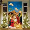 Christmas Nativity Door Cover Jesus Holy Night Banner Xmas Door Sign Banner Religious Backdrop Decoration
