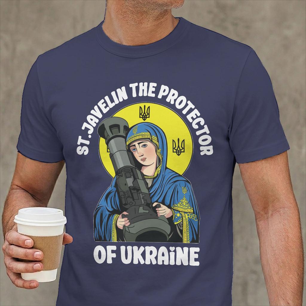 St Javelin The Protector of Ukraine T-Shirt for Unisex Fashion Cotton Tees Round Collar Short Sleeve T Shirts Gift Tops