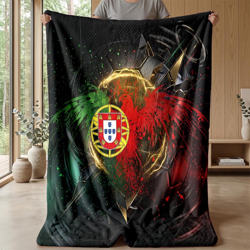 Portugal Football Printed Flannel Blanket Skin Friendly Warm Decorative Throw for Indoor Couch Bed Daily Use