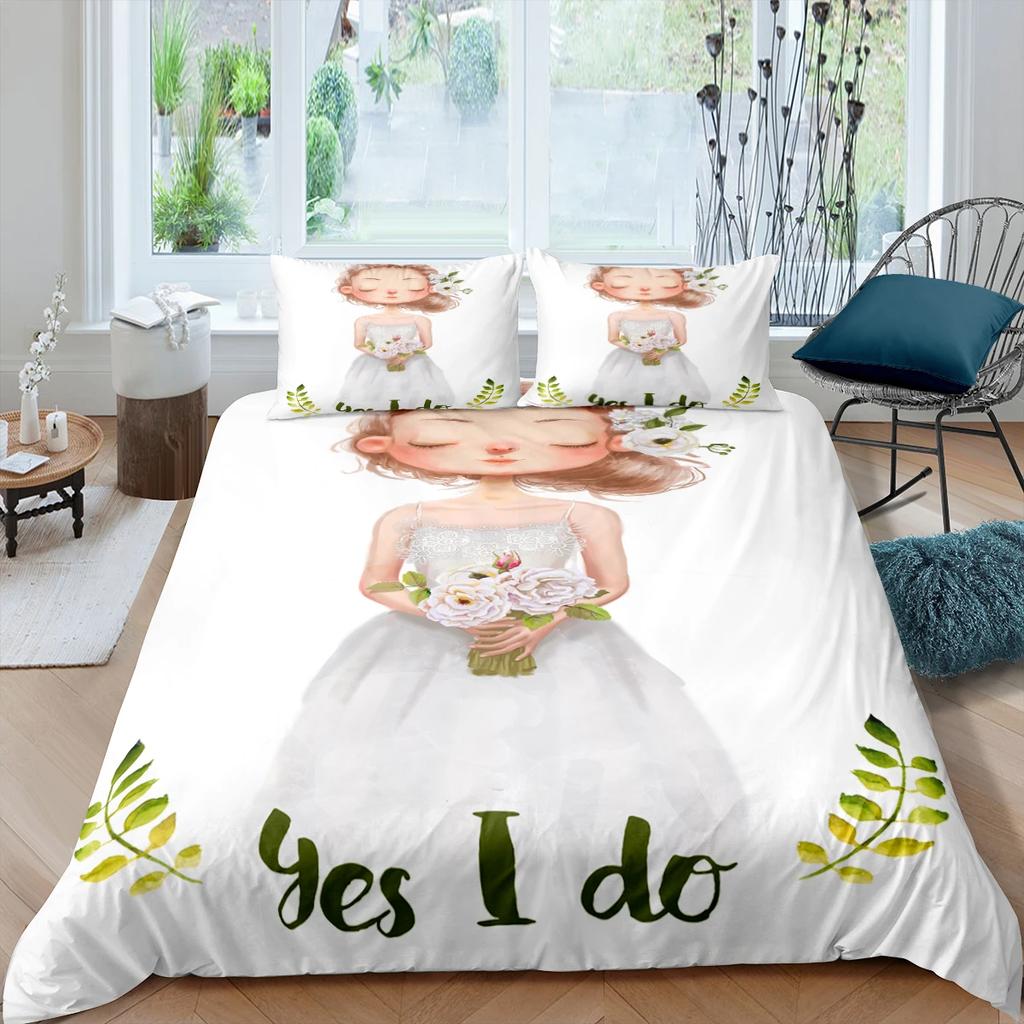 Cute Doll Little Girl Comforter Cover White Background Sof Microfiber Duvet Cover +pillowcases Bedding Sets For Dormitory Single