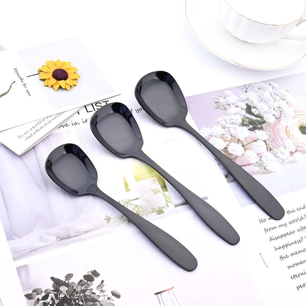 Золотой 3 шт. зеркальный набор столовых приборов из нержавеющей стали, квадратные ложки с платформой и дном, столовая посуда, мороженое, десерт, салат, ложки, набор столового серебра