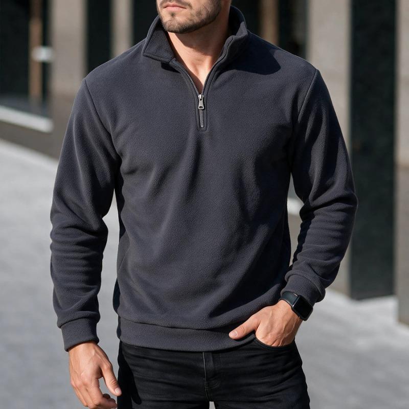 Men S Solid Half Zip Casual Stand Collar Long Sleeve Sweatshirt