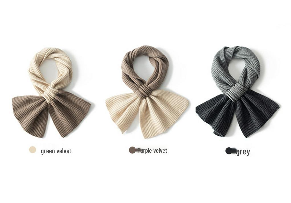 Color-Block Cashmere Knitted Neck Warmer with Bow Design