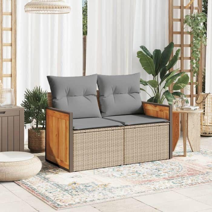 VidaXL Canapé de jardin avec coussins 2 places beige résine tressée 366099