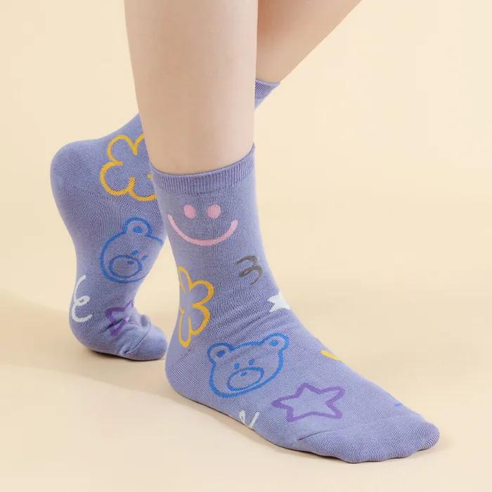 Женские модные носки Kiki Yasocks Линейный рисунок Медведь 5 цветов