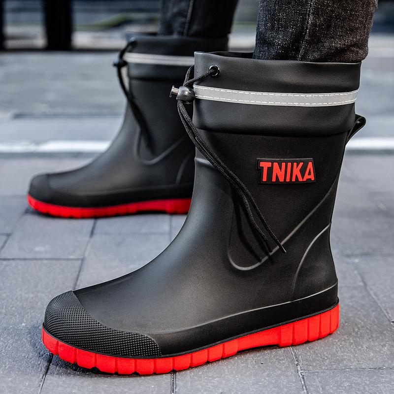 Мужские резиновые сапоги нескользящие средние бархатные теплые резиновые сапоги модные износостойкие резиновые сапоги комплект водонепроницаемые для рыбалки на открытом воздухе водные туфли