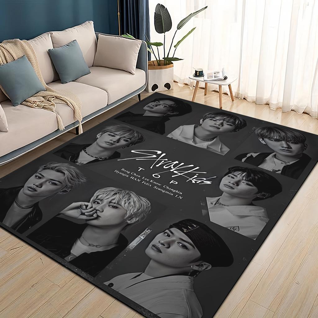 SKZ Kpop Stray Kids Star Cartoon 3D Carpet Rug for Living Room Bedroom Home Sofa Decoration,Kids Play Non-slip Floor Mat