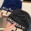 Vintage Letter Beanie Hat Cool Knitted Pullover Hat Fashion Sequin Knitted Hat  Streetwear