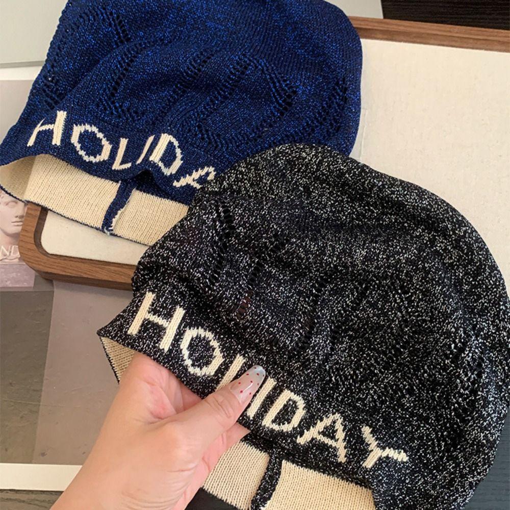 Vintage Letter Beanie Hat Cool Knitted Pullover Hat Fashion Sequin Knitted Hat  Streetwear