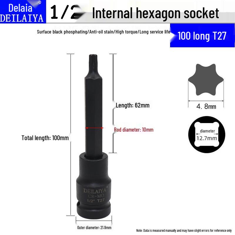 Набор шестигранных торцевых головок 1/2 дюйма с битами Torx, шлицевыми T30, внутренним шестигранником T40, внутренним T45 и трещоткой с удлинителем, 6-гранной